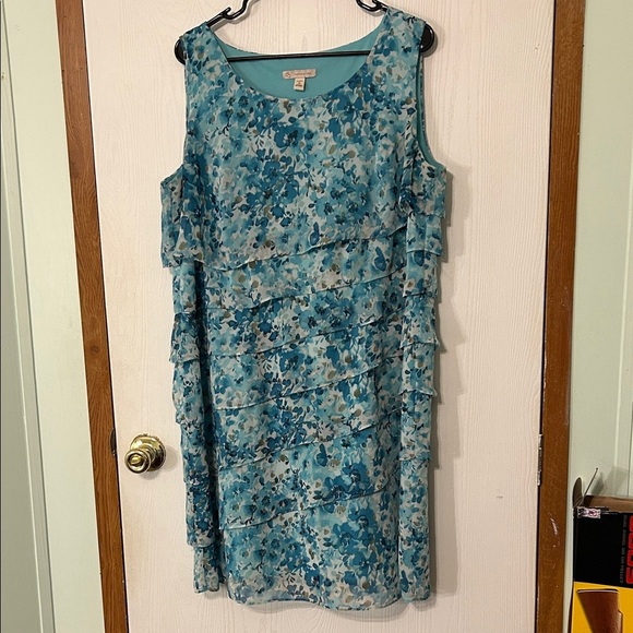 Dress Barn Floral Blue Sleeveless Layered Dress - Picture 1 of 5